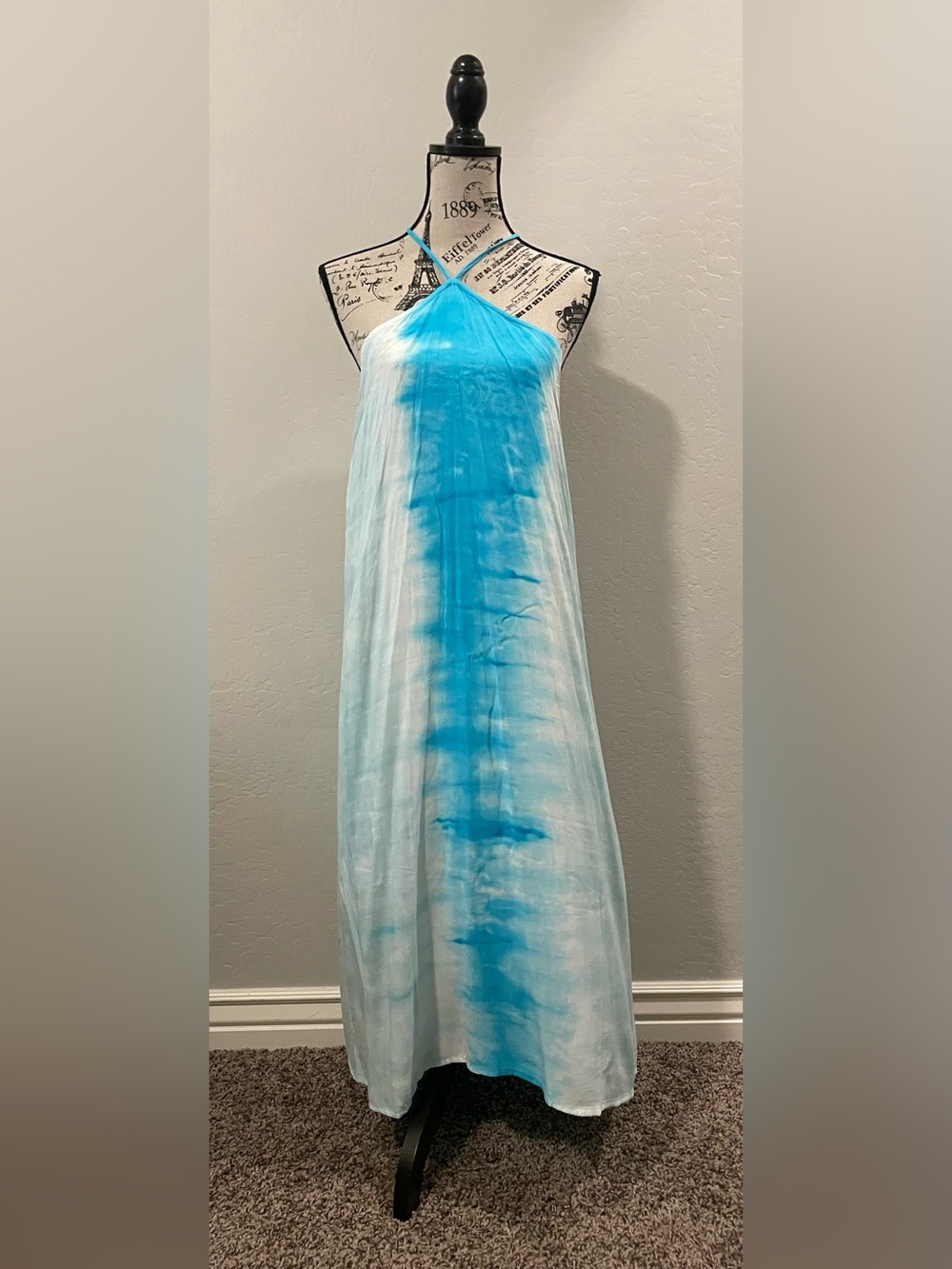 Hurley Blue and White Tie-Dye Maxi Dress